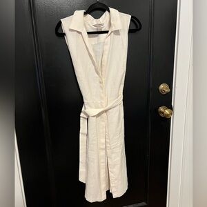 Off-white/cream button-down dress with a functional belt